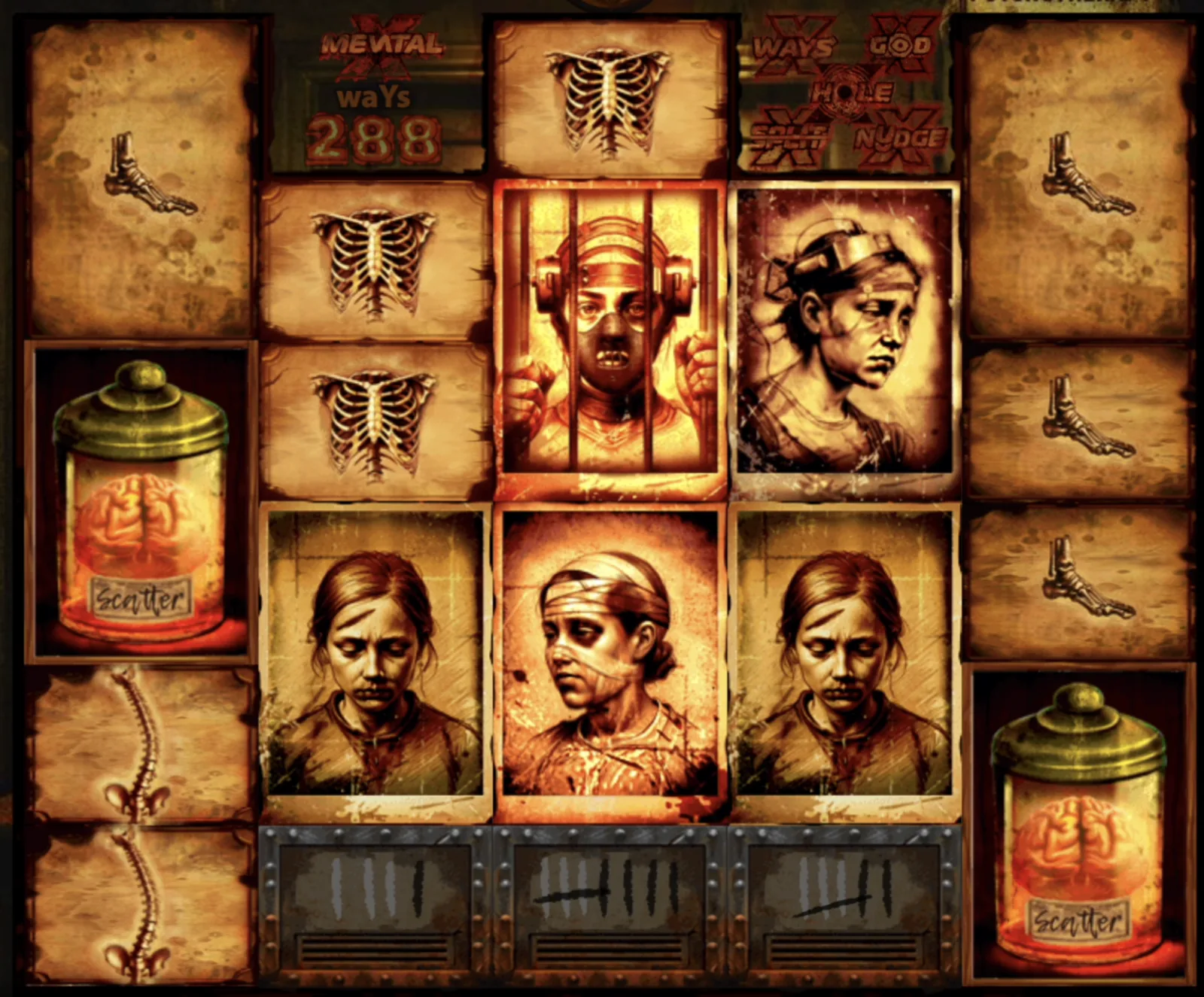 Mental II base game reels with scatters for Free Spins hero