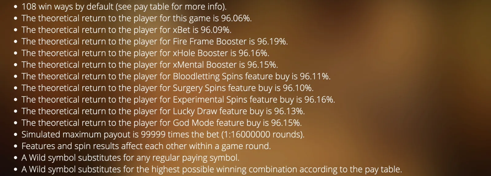 Mental II RTP volatility bonus buy rules for Bonus Buy page