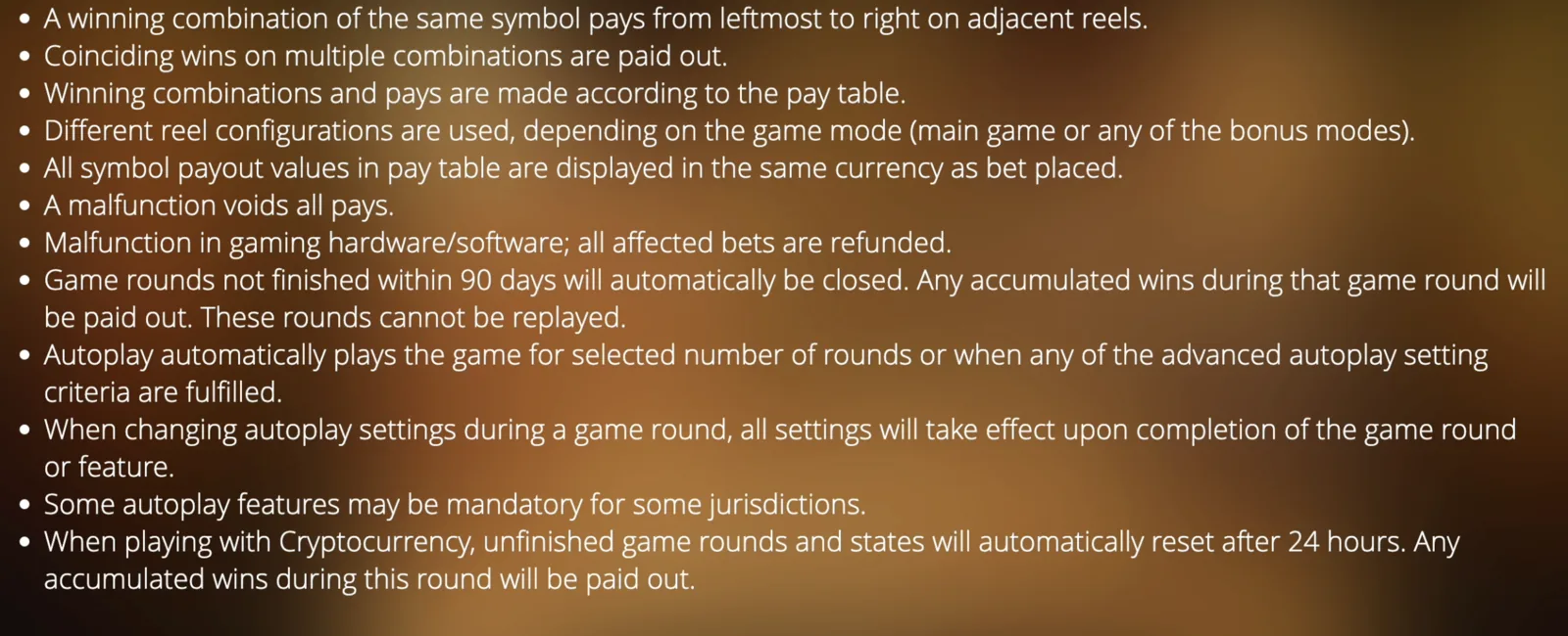 Mental II terms responsible gaming rules for Symbols page