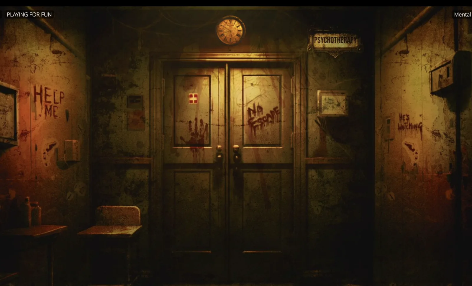 Dark hospital corridor from Mental slot visual theme